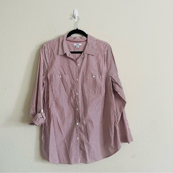 Croft & Barrow woman’s plus button down top 1X red white striped business casual - Picture 1 of 7